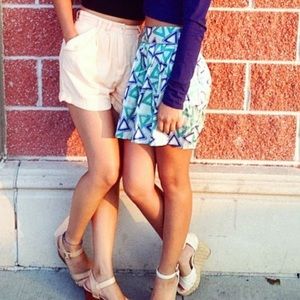 High waisted turquoise mini skirt